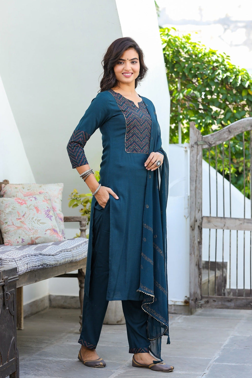 Rama Green Dupatta Set