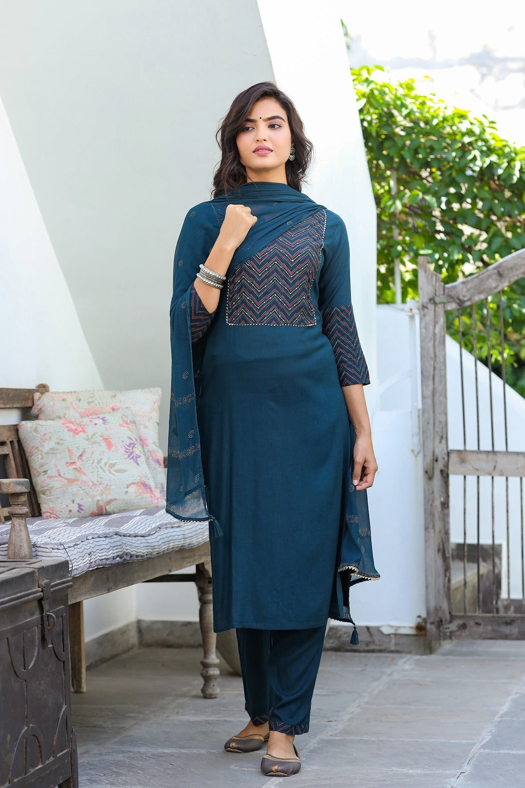Rama Green Dupatta Set