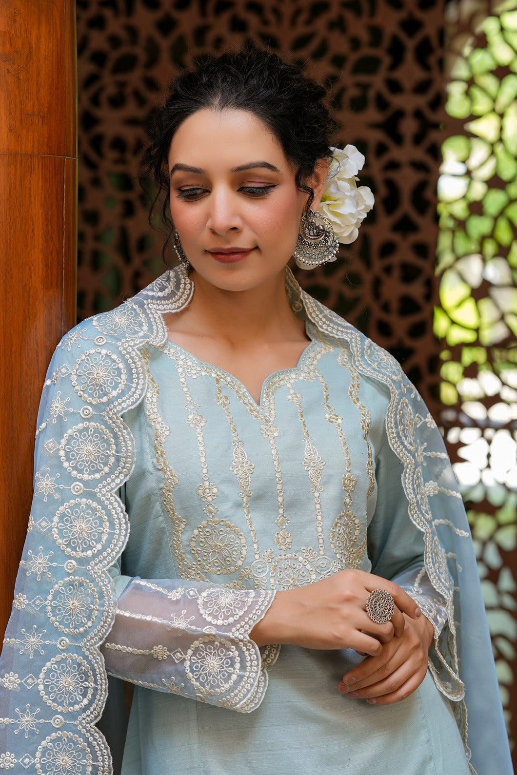 Sky blue kurta dupatta set