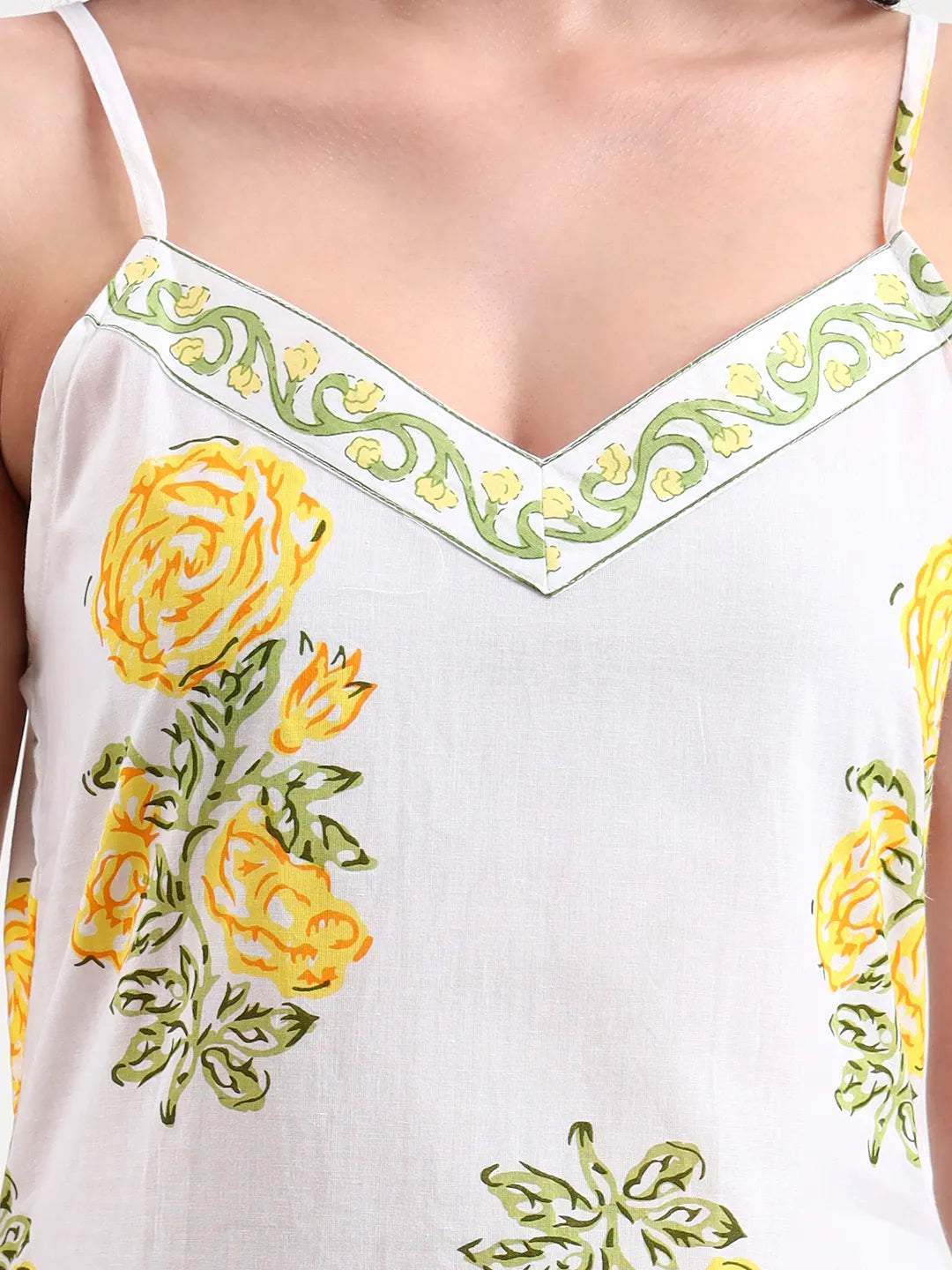 White Floral Print Cotton Straight Kurta
